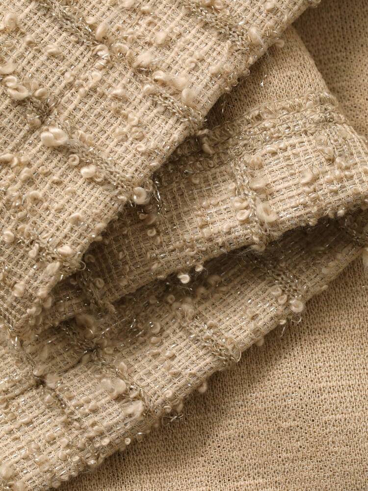 Women's Crew Neck Cardigan Top With Ruffle Hem And Straight Skirt Elegant 2-Piece Set