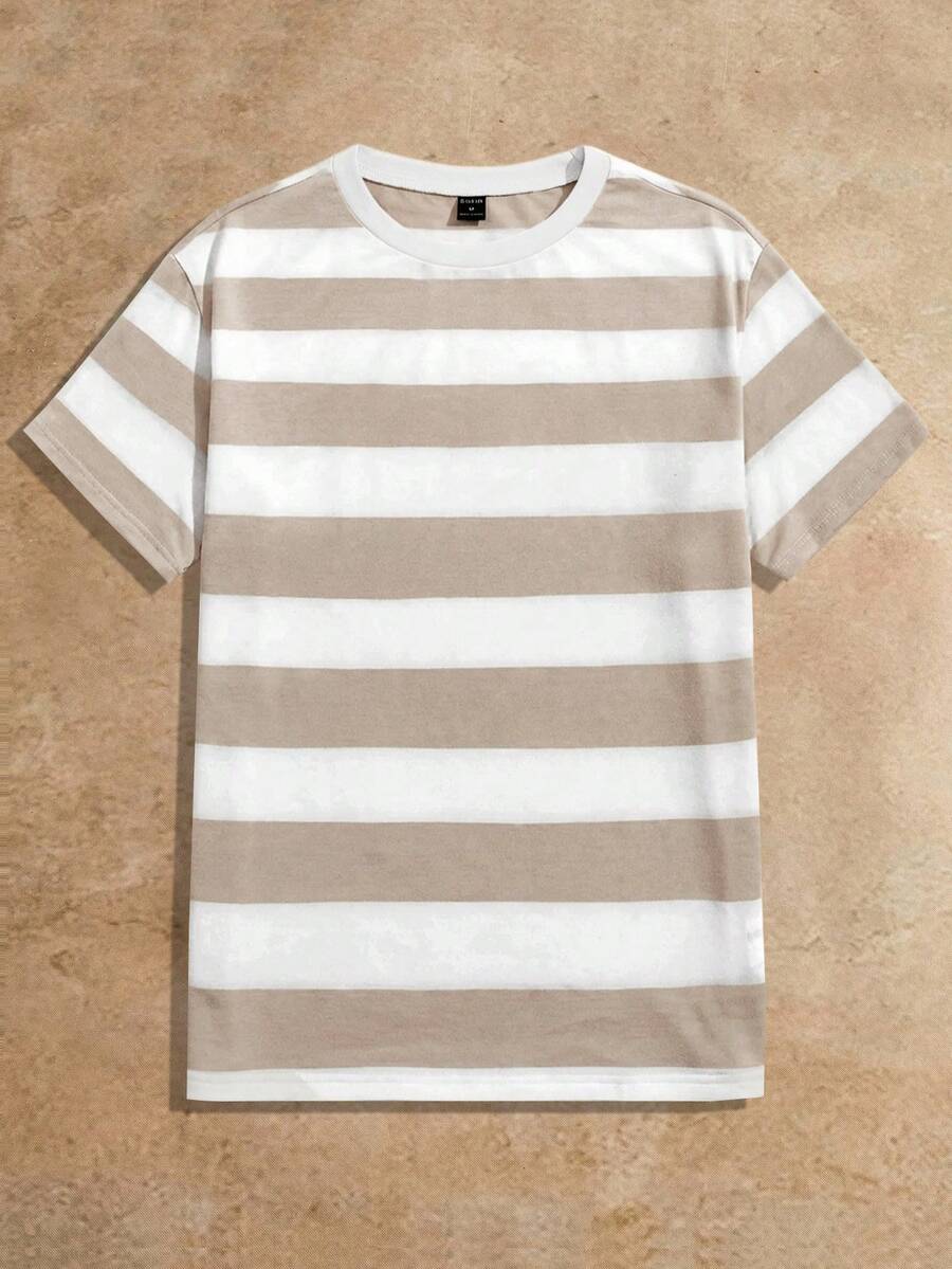 HIMLAND Camiseta casual de manga corta de cuello redondo de dos tonos con corte holgado para hombre - Multicolor - Ver 1