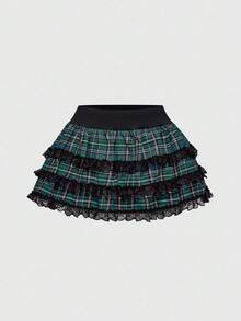 ROMWE J-Fashion Váy kẻ sọc cạp thấp phối ren nơ phong cách Harajuku Y2K cho nữ - Nhiều màu - Xem 2