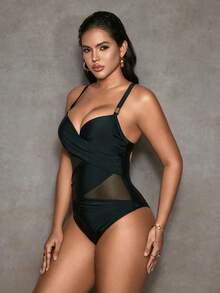 Shapewave 女士收腹塑形罩杯聚拢精致高端度假连体泳衣 - 黑色 - 查看 3