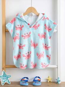 Bubblio Unisex Baby Cute Cartoon Shark Pattern Flannel Hooded Swimsuit Cover-Up Toddler Beach Cover Up Crab Hooded Towel Toddler Hooded Towel - Multicolor - View 2