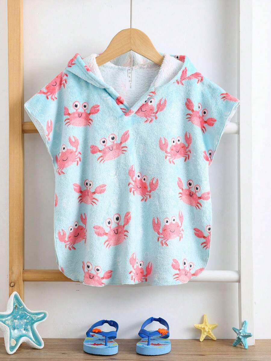 Bubblio Unisex Baby Cute Cartoon Shark Pattern Flannel Hooded Swimsuit Cover-Up Toddler Beach Cover Up Crab Hooded Towel Toddler Hooded Towel