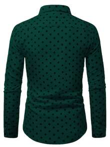 Manfinity Homme Loose Fit Men's Polka Dot Print Casual Long Sleeve Shirt Green Shirts For Men Mens Casual Tops Cheetah Print Men Shirt Men Casual Long Sleeve Shirts Men Fashion Shirt Old Money,Daily Leisure, Weekend Trips, Outdoor Activities, Travel Expeditions, Relaxed Work Environments Or Semi-Formal Occasions, Boyfriend/Husband Gift, Anniversary /Birthday Gift Party Christmas New Years Wedding - Dark Green - View 2