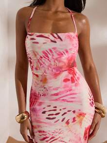 Opulessa Vestido de tirantes con estampado aleatorio para mujer - Rosa - Ver 4