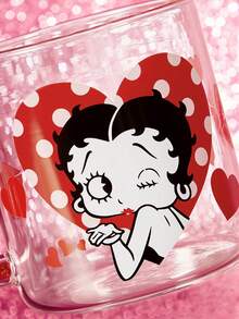 Betty Boop x SHEIN 1Pc 17.6oz/520ml Cute Cartoon Pattern Printing Shiny Handle Decorative Borosilicate Glass Mug, Cold And Heat Resistant, Suitable For Milk, Juice, Coffee, Etc., Love, Playful, Lip Print, Love,Gift Ideas,Party,Holiday,Valentine's Day - Clear - View 2