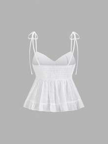 Sweetra 女士白色纹理系带无袖上衣，适合夏季度假 - 白色 - 查看 2