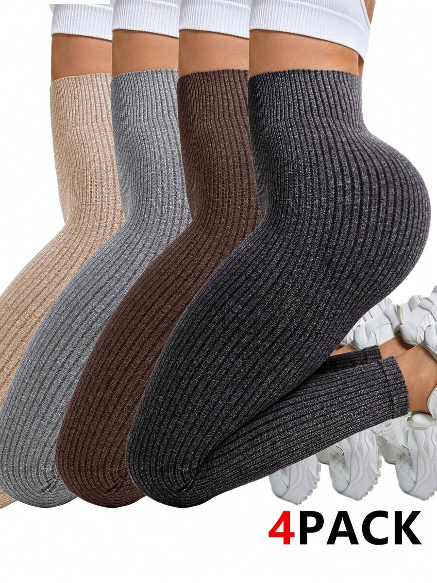 Velisys 4PCS Women's High Waist Seamless Ribbed Yoga Leggings - Multicolor - View 1