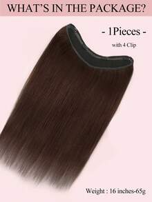 V型夹式接发，100%真人发，1片装，含4个夹子，深棕色直发，适合女性，易于用卷发棒和直发器造型，隐形设计，适合增加发量，轻盈舒适，可全天佩戴。 - S2 - 查看 3