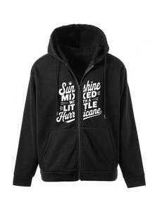 Hombre005 Sudadera con Capucha Hombre Chaqueta Cremallera Nueva Colección, Diseño Trendy y Versátil, Envío desde México Sudadera de capucha con cremallera negra con frases llamativas que transmiten un espíritu de resistencia y optimismo, perfecta para el día a día y la moda casual - Negro - Ver 1