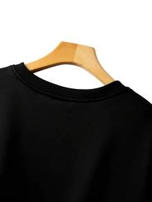 GlowEve CURVE Regalyn 大码女装时尚水钻装饰短袖T恤和高腰抽绳宽松直筒运动裤两件套，秋季面料 - 黑色 - 查看 5