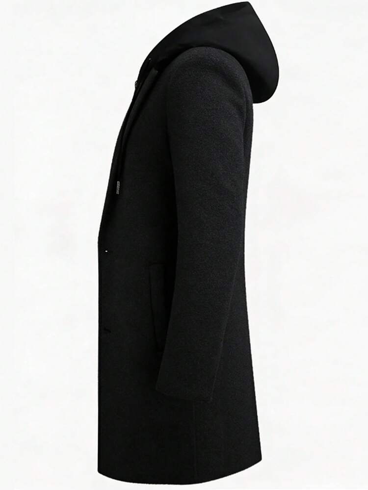 Manfinity Homme Abrigo con capucha de unicolor de manga larga con cordón para hombre, otoño/invierno - Negro - Añade 4