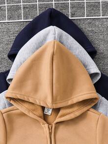 SHEIN 3件套男童休闲舒适保暖内衬卫衣，适合返校、生日、新生儿派对、节日聚会、秋冬季穿着。 - 藏蓝色 - 查看 6