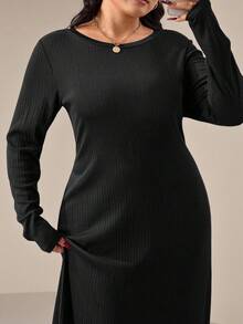 Veilorie Vestido casual de uso diario, de unicolor y cuello redondo, en talla grande - Negro - Ver 5