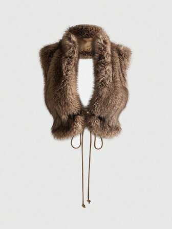 ROMWE Avant Top court avec boucle et imprimé animal sexy Y2K avec col en fausse fourrure