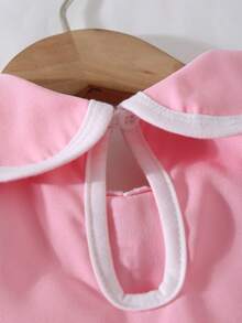 Elladie kids Young Girls Dress, Collegiate Style, Versatile, Petite Collar Design In Pink & White, Classic & Elegant, Ribbon & Bow Decor For Cute & Playful Look, Pleated Hem, Suitable For School, Events, And Everyday Wear - Pink - View 7