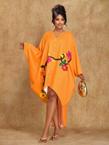 Brilight Women's Daily Casual Floral Print Irregular Loose Dress Basic Daily Festival Party Etc Autumn Dress Spring Summer Shirt Dress - Orange - View 6