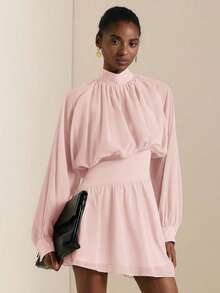 SHEIN Veneréa Autumn New Ruffled Hem Floral Print Long Sleeve Waist Cinched Mini Dress