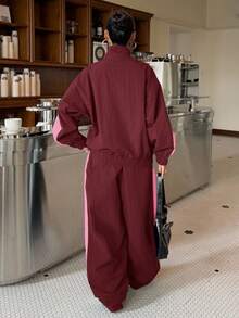 Muchica 两件套女士运动撞色拉链外套和阔腿裤宽松版型套装 - 彩色 - 查看 2