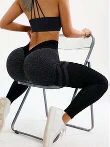 Seamluxe SHEIN Sport Women's Seamless Ruched Butt Lifting Leggings In Black & Grey - Black - View 2