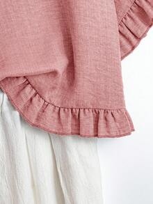 EMERY ROSE Plus Size Casual Minimalist Everyday Frill Trim Loose Shirt - Dusty Pink - View 5