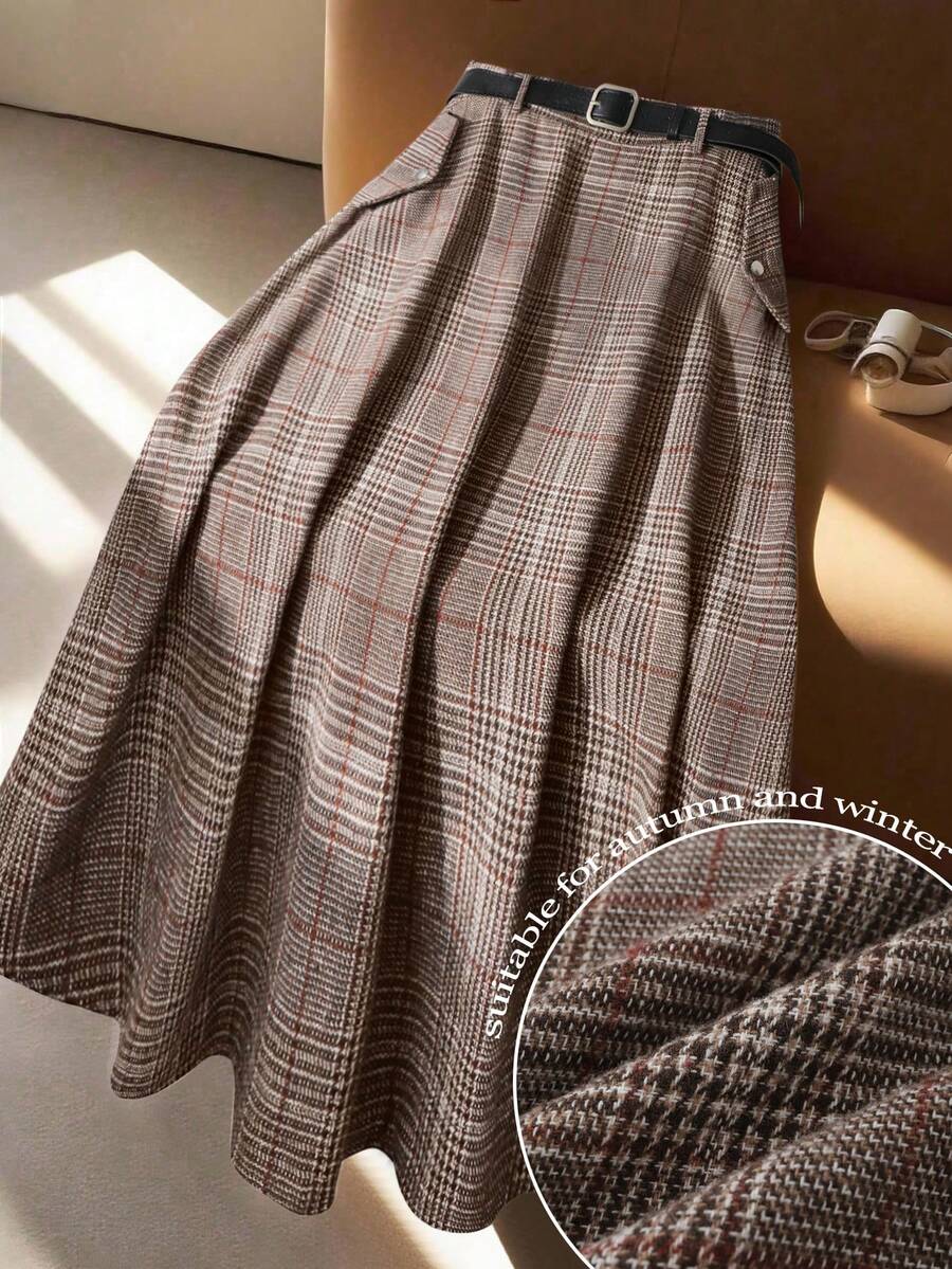 GlowEve CURVE Plus Size Women Fashionable Commuter Skirt, Autumn/Winter - Brown - View 1