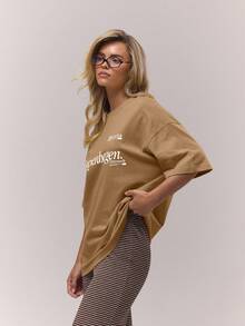 MUSERA Áo thun cổ tròn rộng rãi, mềm mại, thêu họa tiết, phong cách thường ngày, dễ thương, thoải mái, thích hợp cho kỳ nghỉ thu, mùa đông, phong cách đường phố, thanh lịch, mùa xuân hè. - Màu nâu Sô-cô-la - Xem 2