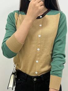 SHEIN Unity 女士休闲撞色圆领长袖针织套头衫，秋冬款 - 彩色 - 查看 5