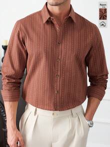 Core Aspect Áo sơ mi dài tay kẻ sọc đỏ Casual Commuter Encore dành cho nam, kiểu dáng cổ điển màu gỉ sét, áo sơ mi nam vintage, áo sơ mi nam kẻ sọc, áo sơ mi nâu dài tay cho nam, quà tặng Ngày Valentine, quà tặng bạn trai - Đỏ - Xem 4