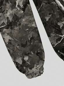 2pcs/Set Young Boys Hoodie & Cargo Pants Co-Ord Set, Black Graphic Print Pullover Sweatshirt And Camouflage Jogger Pants, Street Style Winter Outfit For Kids - Multicolor - View 9