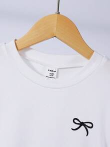 Sparklyn 3 件女童蝴蝶结印花腰部短袖 T 恤套装，包括灰色、粉色和黑色 - 灰色 - 查看 4