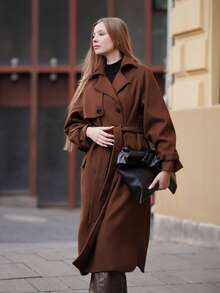 Anewsta 女士休闲宽松翻领棕色夹克外套，适合秋冬季穿着 - 棕色 - 查看 7