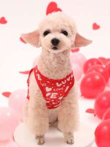 PETSIN 1pc Valentine's Day Red Heart & Pet Letter Graphic Print Tank Top - Multicolor - View 5