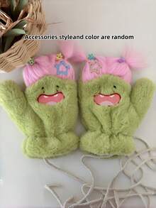 Joivida Whimsical DIY Double Pigtail Mittens Thermal Lined Hand Warmers With Detachable Neck Strap Creative Funny Design Winter Cold Weather Protection Christmas Stocking Fillers Holiday Gift Ideas For Women Girls Scandinavian Style Must Haves - Multicolor - View 10