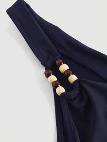 SHEIN MOD Váy ngắn bất đối xứng cổ điển thập niên 70 với chi tiết xếp nếp, cổ yếm, trang trí hạt cườm, viền bánh nhiều lớp và cổ áo xếp nếp - Lấy cảm hứng từ Y2K, hoàn hảo cho kỳ nghỉ trên đảo, tiệc tùng, hẹn hò, tiệc sinh nhật, tiệc trà chiều và lễ hội! - Màu xanh hải quân - Xem 3