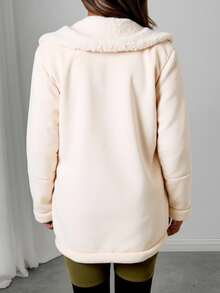 Abrigo mujer largo tejido afelpado bolsillos amplios solapa tipo peluche botones frontales corte cómodo diseño cálido ideal invierno casual trabajo - Hueso - Ver 4