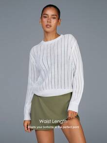 Menodora SHEIN Sport Áo len cổ tròn trơn màu thường ngày dành cho nữ - trắng - Xem 10