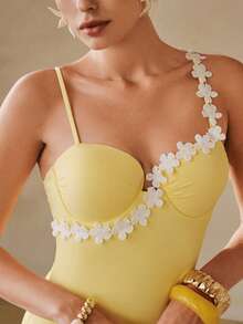 Swim Oasis 女士带衬垫裙式泳衣，优雅度假装 - 黃色 - 查看 5