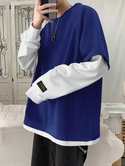 Claim Dot 宽松男士字母拼接插肩袖二合一卫衣