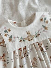 Loomiva Newborn Baby Girl Floral Print Colorblock Sailor Collar Long Sleeve Waist Dress - Multicolor - View 3