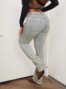 BamGleam Retro Vintage Cargo Pocket Women Jeans