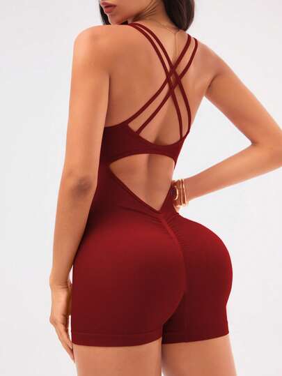 Core Rhythm 女士无缝露背健身连体衣