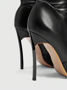 SHEIN BAE 秋冬款黑色纯色弹力袜靴，尖头，高跟踝靴，女士，性感 - 黑色 - 查看 3