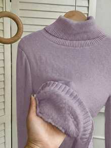 Franclia Fashionable All-Match High Neck Thick Seamless Fitted Long Sleeve Knit Sweater, Versatile For Autumn/Winter - Lilac Purple - View 6
