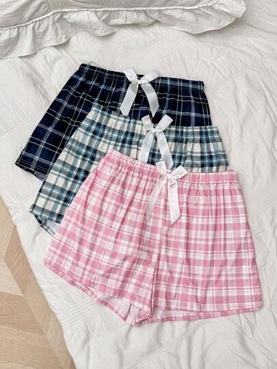 Dream Adore 3pcs Plus Size Casual Plaid Print Pajama Pants Set