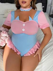 Fantasy Costume 情人节加大码性感角色扮演可爱毛绒尾巴猫耳牛奶丝连体衣+颈环两件套 - 彩色 - 查看 4