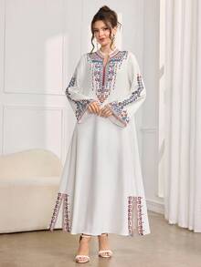 SHEIN Najma 浪漫定位印花加重刺绣串珠奢华女装 - 白色 - 查看 4