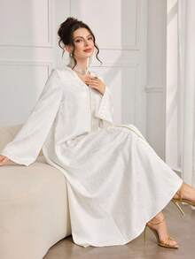 Al Najma 女士时尚新款重工刺绣宽松阿拉伯风格连衣裙 - 杏色 - 查看 7