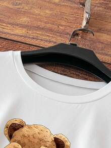 Resyla Casual & Fashionable Fitted Bear Knit Pullover Short Sleeve T-Shirt For Women - White - View 3