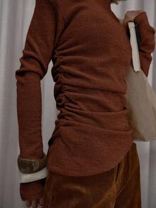 MUSERA Top asymétrique à encolure asymétrique, ourlet asymétrique et côtés froncés. Streetwear mignon, chic, décontracté et sexy pour les sorties. Adapté à l'automne, l'hiver, le printemps et l'été. - Marron fonçé - Voir 6