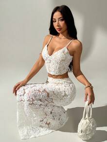 Rafferiza Bộ 2 váy xòe thắt nơ thêu họa tiết dây mảnh lãng mạn dành cho nữ, thích hợp cho tiệc tùng, sinh nhật, ngày lễ tình nhân, ngày lễ - trắng - Xem 4